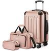 Amazon Basics Set di Valigie Rigide, 3 pezzi, Trolley, Borsa a mano, Borsa da viaggio compatta, Espandibili, 4 Ruote Girevoli, Oro Rosa