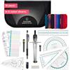 CALCUSO Set di Geometria PRO (15 Pezzi) in astuccio nero con compasso e goniometro - Pratico kit per scuola, università e ufficio - Ideale per studenti e professionisti