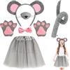 Meanju 7 Pezzi Gonna In Tulle da Topo Set Costume Per Bambini Travestimento Costume da Animale con Fascia/Naso/Papillon/Coda/Guanti/Gonna Tutù Accessori Per Costumi Cosplay Carnevale Halloween