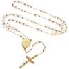 FaithHeart Collana Rosario Santa Maria Collana Donna Uomo Catenina Lunga 66cm Perline Bianche Preghiera Medaglia Vergine Maria Collana Croce Cattolica Perline Ciondolo Crocifisso Gioielli Religiosi