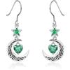 Qings Orecchini Luna con Pendenti Maggio Smeraldo Argento 925 Orecchini Stella e Luna crescente Celtica con Pietra di Nascita di Cuore per Donne