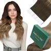 Easyouth Capelli Veri Extension Biadesivo Ombre Marrone Extension Capelli Veri Adesive Marrone Scuro Medio Balayage Biondo Cenere Biadesive Humna Hair Extensions Lisci #2/6/18 30cm 30g 20pz