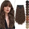 SEGO 60 cm Extension Capelli Clip 5 Fasce Estensioni Clip in Hair Ricci Ondulati Sintetici Posticci Mossi Donna Marrone