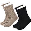 Boao 2 paia di calzini da donna caldi per calze natalizie fuzzy calzini foderati in pile antiscivolo (nero e caffè), Nero e caffè, Medium/Large