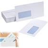 QEEROYO Buste da Lettera Bianco con Finestra a Sinistra, 50Pcs Buste Commerciali con Finestra Bianche con Stampa, Buste Commerciali Lunghe Americane, con Strip Adesivo 11.5 × 22.5 cm, Stampa Interna