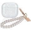 DiyGody Custodia Compatibile con Airpods 4 Generazione con Portachiavi in Perla, Cover Protettiva con Disegno di Conchiglia Scintillanti per Donne, Case in TPU AntiGraffio Antiurto Antipolvere, Bianco