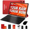 YESTEL Tablet 10 Pollici Android 13 con 12GB RAM 128GB ROM (TF 1TB), CPU 2.0 GHz, GPS,1280 * 800,5G Wi-Fi, Octa-Core, Bluetooth 5.0, 5MP+8MP, Tablet con Tastiera e Mouse, Rosso