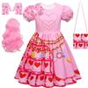 COYBTO Costume Descend-ants Bambina, Vestito Uma Mal Evie Descend-ants Rise of Red Costume con Giacca Camicia Pantaloni Parrucca, Regalo per Bambino, Costume Descend-ants per Carnevale (Rosa, 130)