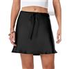 Maeau Gonna da donna in raso, corta, estiva, casual, a vita alta, per il tempo libero, gonna a campana, in raso, a linea A, con coulisse, lunghezza S-XL, Nero , L