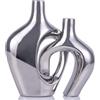 QIANLING Set di 2 vasi in ceramica cavi color argento - Vasi per decorazioni per la casa in stile contemporaneo, vasi di Pampa, soggiorno, ufficio, ingresso, matrimonio, percorso, centrotavola da tavolo