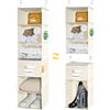BrilliantJo Organizzatore per Guardaroba Sospeso 6 Ripiani con 1 Cassettiera Rimovibile Flessibile 1 Diviso in 2 (2X3 Ripiani) Portaoggetti per Armadio, Ripiani Sospesi con 4 Tasche per Vestiti Beige