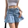 Dubute Donne Casual Jean Minigonna Slim A-line pieghettato Ruffle Denim Gonne Y2k Vita Alta Breve Gonna, Azzurro, L