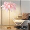 Lampada da terra /in piuma di struzzo naturale piantana per arredamento camera letto ragazza, luce terra con finitura oro, luce d'atmosfera 3 temperature colore con interruttore pedale (Marrone