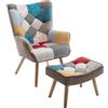 Totò Piccinni SET SIESTA Poltrona con Sgabello Design Patchwork Multicolore Gambe in Legno di Faggio (Patchwork Party)