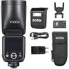 Godox V100N - Flash wireless per fotocamera, 100 W, schermo di controllo touch, batteria da 2980 mAh, lampada di regolazione LED integrata con sub-flash rimovibile + 24 gel flash per fotocamera Nikon