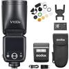 Godox V100N Flash de cámara de cabezal redondo, pantalla de control táctil, lámpara de modelado LED incorporada con subflash desmontable, kit AK-R1, placa difusora compatible con cámaras Niko