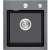 KINKIBOS Lavello da cucina in acciaio inox 304, 35 x 40 cm, lavello da cucina piccolo, con foro per rubinetto e troppopieno (senza tubo di scarico), 1 vasca, grigio-nero