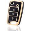 OFF WE GO Custodia Chiave Cover Chiave Guscio Chiavi per VW Golf 7 Polo Skoda Octavia Tiguan MK7 Jetta Seat Leon Fabia Ibiza Superb Macchina TPU Copri Chiavi Telecomando Auto Portachiavi, Oro Nero