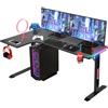 Todeco Scrivania ad Angolo in Forma di L, Tavolo Gaming LED, Grande Postazione Gaming, con Desktop in Fibra di Carbonio Scrivania, con Porta Bicchiere e Ganci per Cuffie, 140 x 100 cm