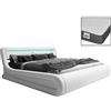 MB Muebles Bonitos, Letto Matrimoniale Contenitore Rodas, Legno e Ecopelle, LED, Bianco, Con Materasso 180x200cm