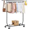 Yaheetech Stand Appendiabiti con Ruote da Terra Estensibile 130-190 cm in Metallo Cromato Portabiti Altezza Regolabile 165-178 cm Portata 90 kg Nero