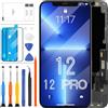 LADYSON Schermo LCD per iPhone 12/12 PRO A2403, A2172, A2402, A2404 A2407, A2341, A2406, A2408 LCD Display Touch Screen Digitalizzatore Kit di Sostituzione con Strumento(6,1 Pollici)
