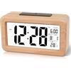 DTKID Sveglia a Batteria, Radiosveglia In Legno, Con Ampio Display LCD Della Data e Della Temperatura, Funzione Snooze e Luce Notturna, Orologio Digitale, per la Casa, L'ufficio e i Viaggi