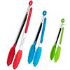 DAILY KISN Set di pinze da cucina in silicone da 18 cm + 23 cm + 30 cm, pinze da cucina con punte in silicone e manico in acciaio inossidabile, pinze per grigliare, barbecue, buffet (Multicolore, 18/23/30 cm)