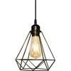 STOEX Lampadario a sospensione vintage industriale lampadario a forma di diamante 20 cm in metallo corda regolabile da soffitto E27 retrò per soggiorno cucina camera da letto nero