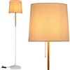 BAKAJI Lampada Piantana da Terra Luce Lampadina E27 Max 60W Base Rotonda Struttura in Metallo e Legno Paralume in Tessuto Design Moderno Accensione a Catena Altezza 170 cm (Bianco)