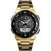 TONSHEN Uomo e Ragazzo Sportivo Orologi da Polso 50M Impermeabile Plastica Cassa e Acciaio Inossidabile Cinturino LED Analogico Quarzo Doppio Tempo Orologio (Oro)