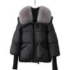 BININBOX Giacca Corta Donna Elegante Invernale, Stile Piumino Imbottito in Cotone, Cappotto Caldo con Cappuccio e Pelliccia Sintetica(Marrone,S)