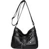 LassZone Borsa a tracolla da donna in morbida pelle ecologica in poliuretano, impermeabile, multitasche, con tracolla regolabile, Nero , Medium