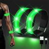 JIZZU LED Bracciale di Ricarica USB, 2 Pezzi Riflettenti Fascia per Braccio di Sicurezza Alta visibilità per Ciclismo, Jogging, Escursionismo, Running (Verde)