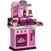 AIYAPLAY Cucina Giocattolo per Bambini da 33 Pezzi con Luci, Suoni e Rubinetto, in PP e ABS, 53x22x69 cm, Rosa