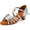 YKXLM Scarpe da Ballo Latino Americano Donna con Punta Aperta Scarpe Danza Latina Bambina con Tacco 4cm,Argento,38.5 EU