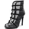 YKXLM Stivali da Ballo Latino Americano Donna con Punta Aperta con Tacco con Lacci Scarpe da Ballo Donna,8.5cm,Nero,39EU