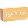 Lancoon Orologio Digitale In Legno Sveglia A Led Multifunzione Con Indicazione Di Ora/Data/Temperatura E Controllo Vocale Per I Viaggi In Ufficio AC11Yellow_White