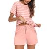 Nieery Pigiama Donna Estivo Cotone Pigiami Corto Donna a Righe con Tasca Due Pezzi da Donna Pigiami Casual da Casa