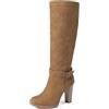 QUEEN HELENA Stivali Alti Traforati con Tacco con Zip Laterale Casual Donna X30-111 (Cuoio, Sistema Taglie Calzature EU, Adulto, Donna, Numero, Media, 38)