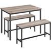 VASAGLE Tavolino da Pranzo con 2 Panche, Set di 3 Pezzi, Tavolo da Cucina 70 x 110 x 75 cm, 2 Panche 30 x 97 x 50 cm, Struttura in Acciaio, Greige Melange e Nero Inchiostro KDT070B02