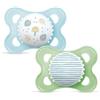 MAM Original Succhietto 2-6 Mesi (Set da 2), Ciuccio MAM 2-6 mesi con tettarella ortodontica in caucciù, Azzurro/Verde