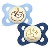 MAM Original Night Succhietto 2-6 Mesi (Set da 2), Ciuccio MAM 2-6 mesi che si illumina al buio con tettarella in caucciù, Azzurro/Celeste