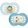 MAM Original Night Succhietto 16+ Mesi (Set da 2), Ciuccio MAM 16 36 mesi silicone e ortodontico che si illumina al buio, Azzurro/Celeste