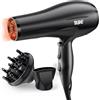 YASHE HD-8009BF Asciugacapelli Professionale, 2400W Phon Capelli Ionico da Salone con Diffusore e Bocchetta, Asciugatura Veloce con 2 Velocità, 3 Impostazioni di Calore e Pulsante Cool
