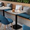 DEGHI Tavolo da pranzo 80x80 cm top effetto marmo grigio con bordi arrotondati e base in metallo nero - Caio Round