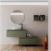 DEGHI Mobile bagno sospeso 100 cm verde cemento con cassettone e top con specchio - Sleek