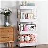 BAKAJI Carrello Carrellino Multiuso Mobile Spazi Stretti Slim Comodo Sottile Salvaspazio Cucina Bagno Ufficio Arredamento Portaoggetti Design Interni 4 Ripiani Bianco (40x23x85 cm)