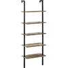 HOMCOM Libreria 5 Ripiani a Scala in Stile Industriale, Mobile Libreria a Muro in Legno e Metallo, 60x30x184.5cm, Marrone