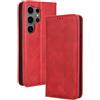 WBWONE Leather Folio Cover per Samsung Galaxy S24 Ultra 5g, Custodia in Pelle PU Magnetica Libro Flip Portafoglio con [Funzione Stand]. Rosso